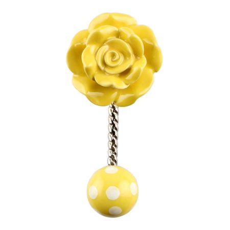 Yellow Flower Ceramic Wall Hook in Silver Fitting